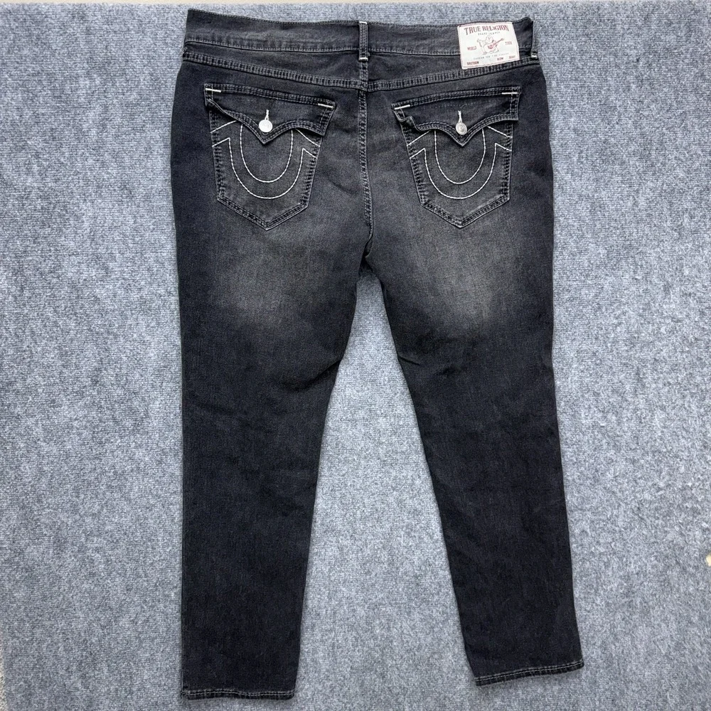 True Religion Geno Relaxed Slim Big T Flap Jeans Men's size 38 38x31 black